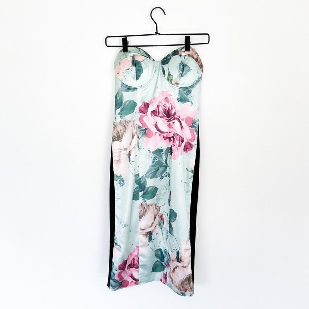 Portia & Scarlett Women’s Floral Satin Sweetheart Neckline Strapless Midi Dress
